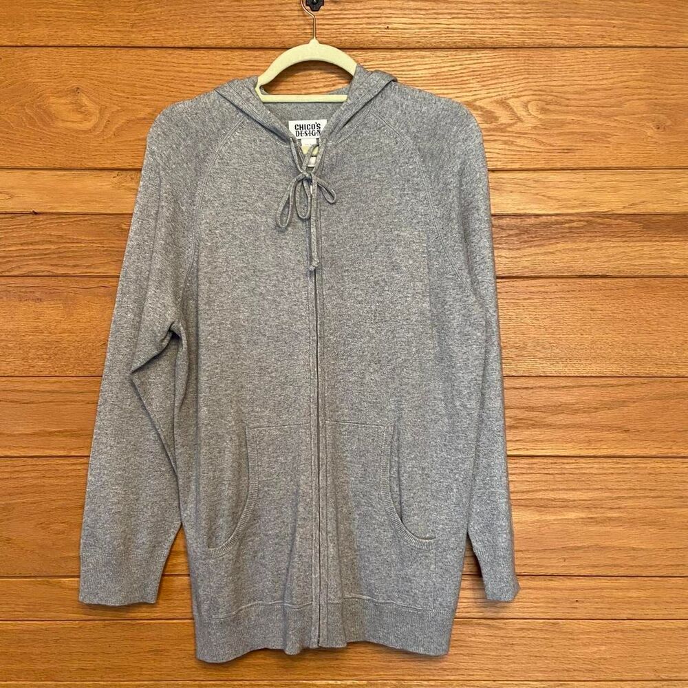 Vintage Chico's silk cashmere blend zip front hooded sweater